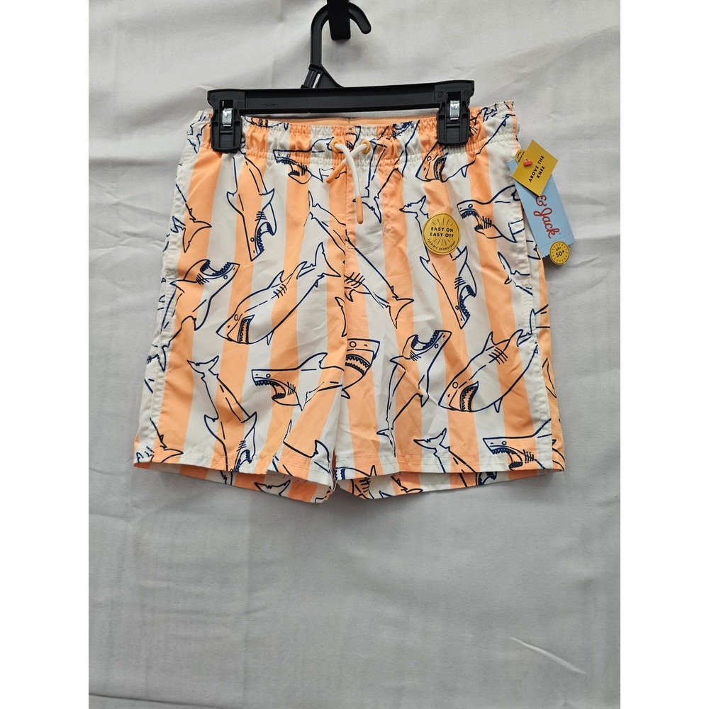 Cat & Jack Boys Shark Stripe Swim Trunks Orange White Blue Size M 8 UPF 50+ NWT